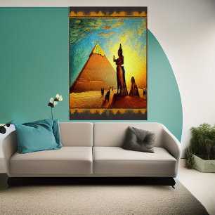 Pyramid, statyer, Egypten AI Art Poster