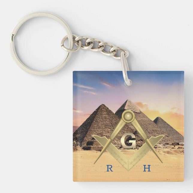 Pyramider Monogrammerad Masonic Nyckelring (Framsidan)