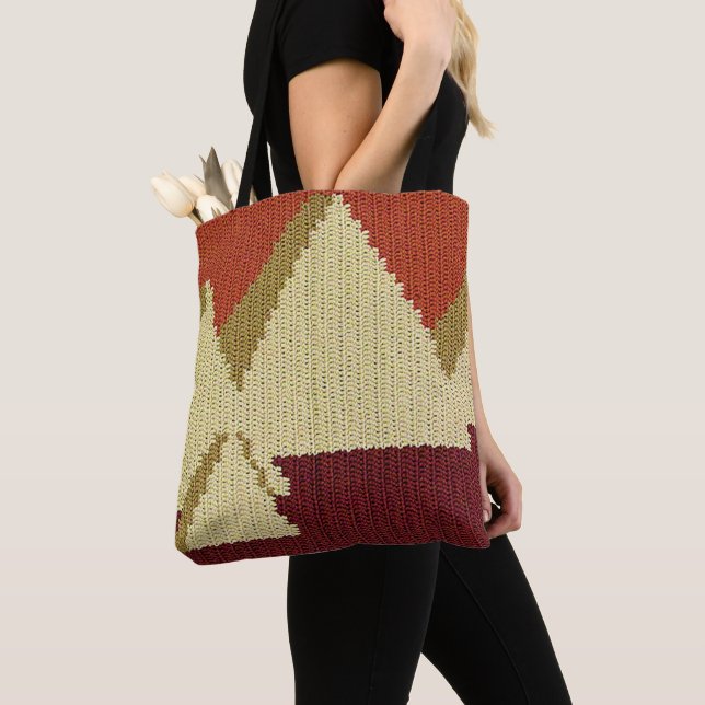 Pyramids Beige Rust Burgundy Artisan Crochet Skriv Tygkasse (Närbild)