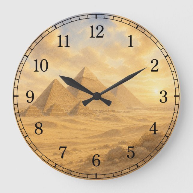 Pyramids Wall Clock — Ancient Landscape Design Stor Klocka (Framsida)