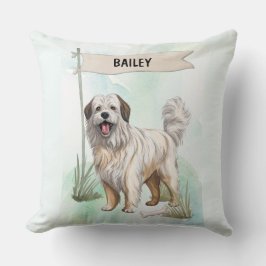 Pyrenean Shepherd Watercolor Personalized Dog Kudde
