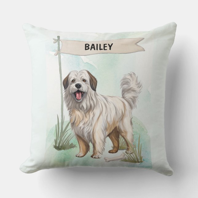 Pyrenean Shepherd Watercolor Personalized Dog Kudde (Framsida)