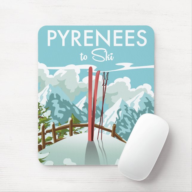 Pyrenéerna till Ski-reseutskrift. Musmatta (Med mus)
