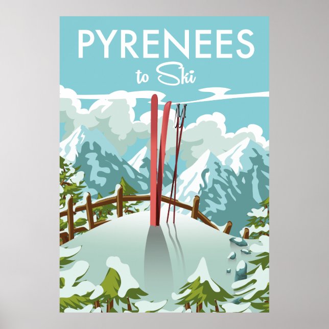 Pyrenéerna till Ski-reseutskrift. Poster (Framsidan)