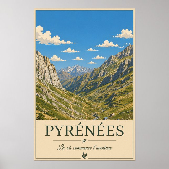 Pyrénées France – Alpines Illustrated Landscape Poster (Framsidan)
