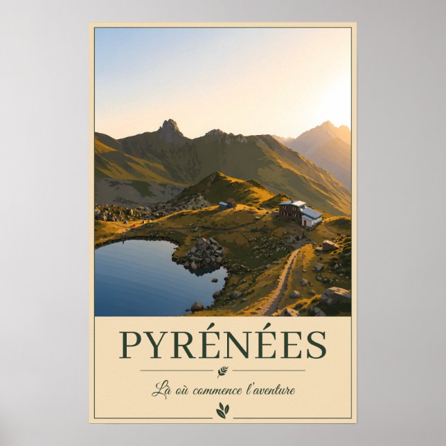 Pyrénées France – Lake Illustrated Landscape Poster (Framsidan)