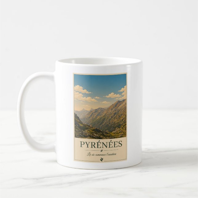 Pyrénées France – Mountains Illustrated Poster Kaffemugg (Vänster)
