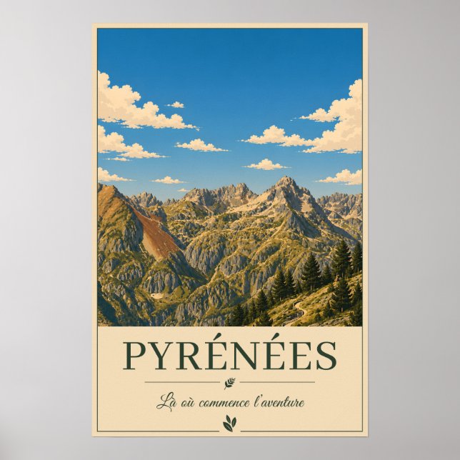 Pyrénées France – Ridges Illustrated Landscape Poster (Framsidan)