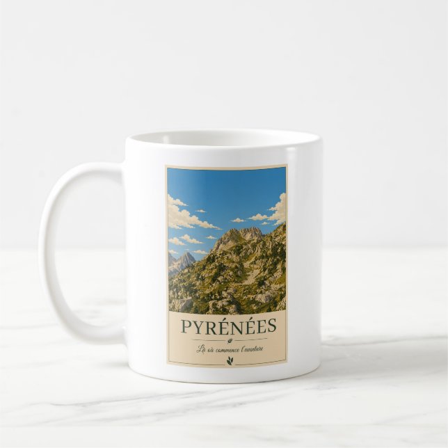 Pyrénées France – Rocky's Illustrated Poster Kaffemugg (Vänster)