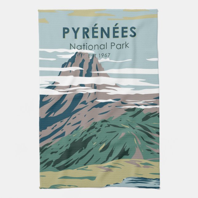 Pyrenées nationalpark Frankrike Vintage Kökshandduk (Vertikal)