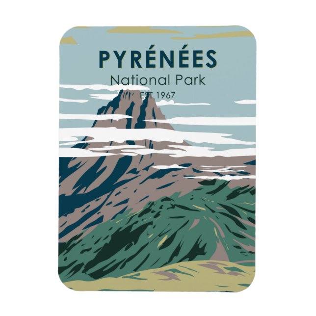 Pyrenées nationalpark Frankrike Vintage Magnet (Vertikal)