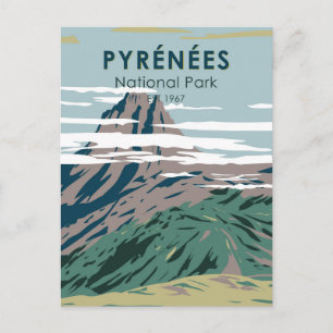 Pyrenées nationalpark Frankrike Vintage Vykort