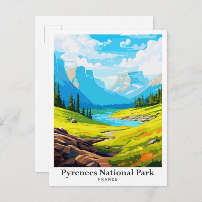 Pyrenées nationalpark Vintage resor Illustration Vykort (Fram/baksida)