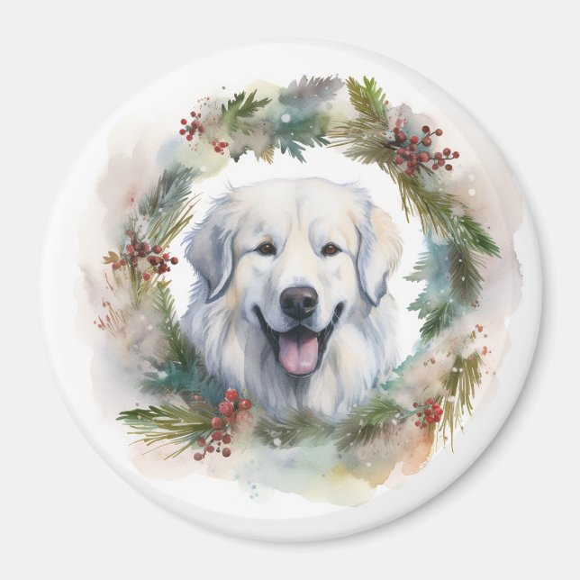 Pyreneisk märr julkrans Festiva hunden Magnet (Framsidan)
