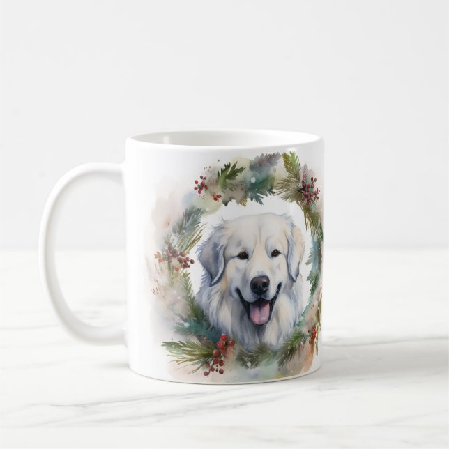 Pyreneisk Mästerhund Julkrans Festliga Valp Kaffemugg (Vänster)