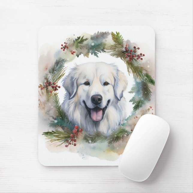 Pyreneisk Mästerhund Julkrans Festliga Valp Musmatta (Med mus)