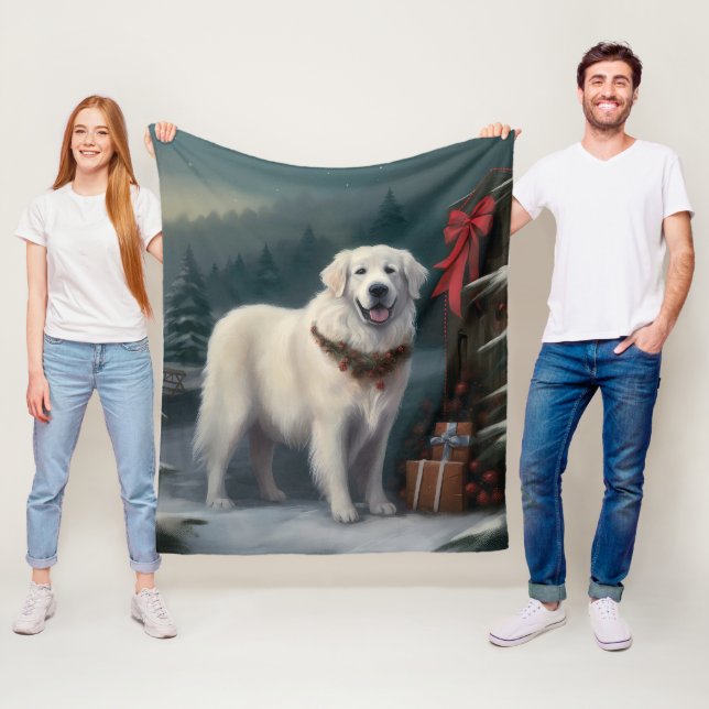 Pyreneisk mastiff i snö jul fleecefilt (På plats)