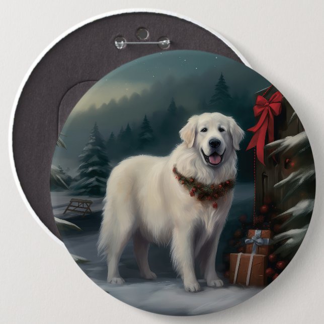 Pyreneisk mastiff i snö jul knapp (Framsida & baksida)