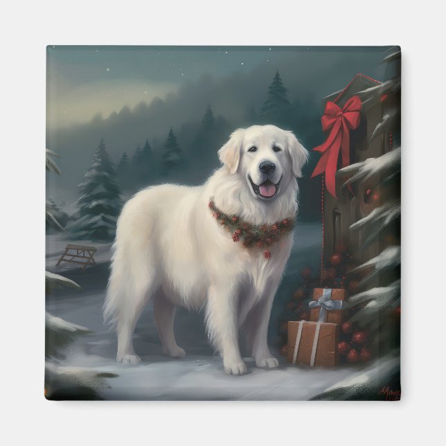 Pyreneisk mastiff i snö jul magnet (Framsidan)