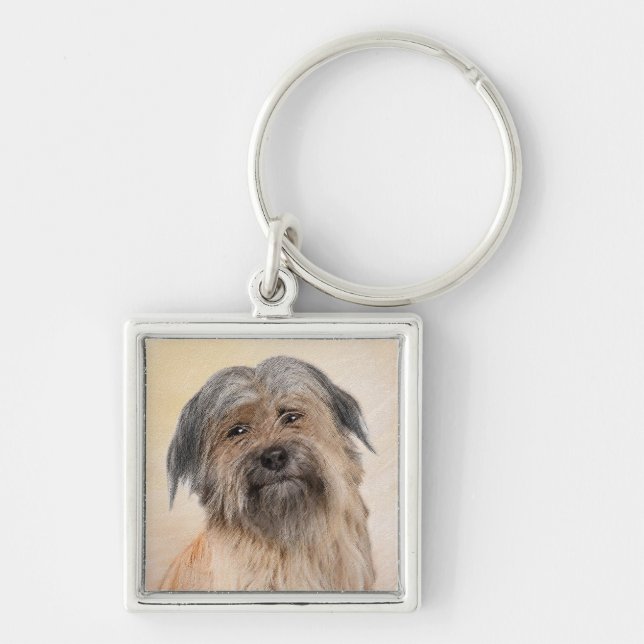 Pyrenémålarfärg - Cute Original Hund Art Fyrkantig Silverfärgad Nyckelring (Framsidan)