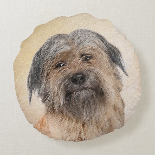 Pyrenémålarfärg - Cute Original Hund Art Rund Kudde (Baksidan)