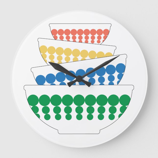 Pyrex bowl inspirerade Mid Century Wall Clock Stor Klocka (Framsida)