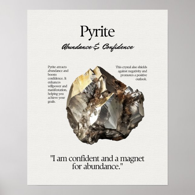 Pyrite Gem Crystal, betyder kort Poster (Framsidan)