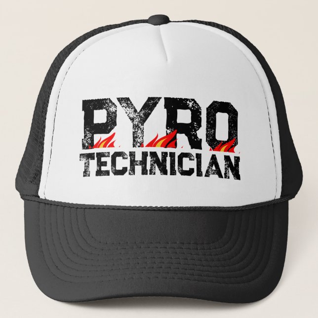 Pyro Technician trucker hat with burning flames Keps (Framsida)