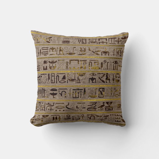 Pyrographed guld- egyptiska hieroglyphs på trä kudde (Framsida)