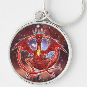 Pyrope Cosmic Dragon Keychain Rund Silverfärgad Nyckelring
