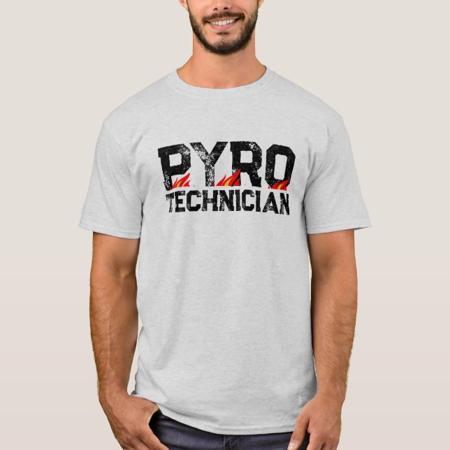 PyroTechnician t-shirt med brinnande lågor (Framsida)