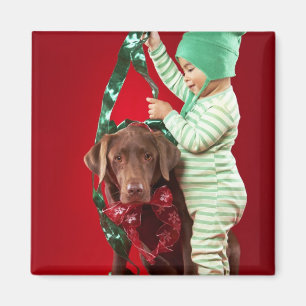 Pys som dekorerar en hund magnet