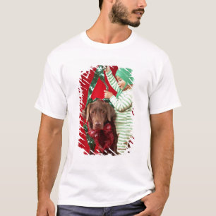 Pys som dekorerar en hund t shirt