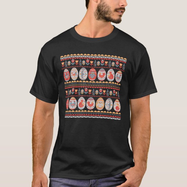 Pysanky Mönster målade äggen Glad påsk Day Egg T Shirt (Framsida)