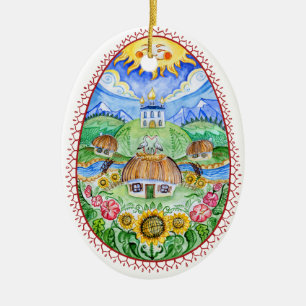 Pysanky ukrainarepåskägg julgransprydnad keramik