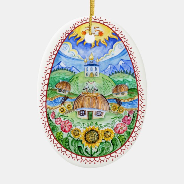 Pysanky Ukrainas Påskägg Julgransprydnad Keramik (Framsidan)
