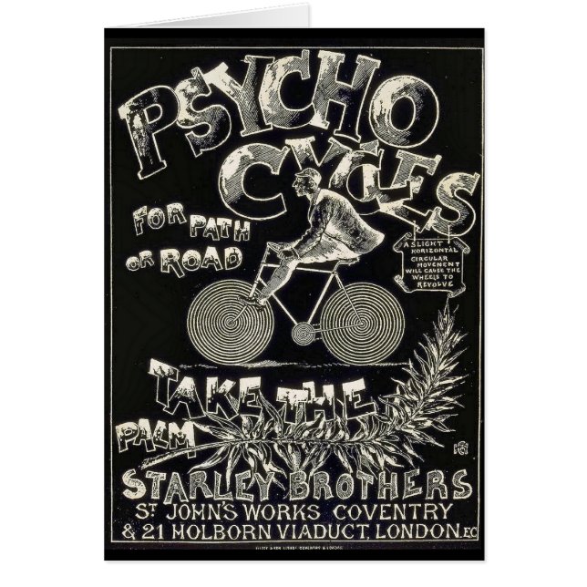 Pyscho cyklar - vintagecykelannonseringen hälsningskort (Framsidan)