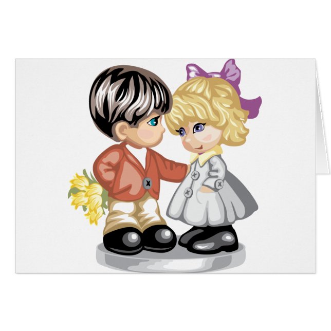 Pysen som ger en liten flicka, blommar hälsningskort (Framsidan Horizontal)