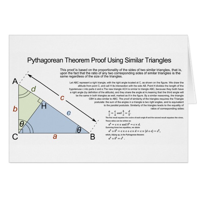 Pythagoras sats bevis med likformiga trianglar hälsningskort (Framsidan Horizontal)