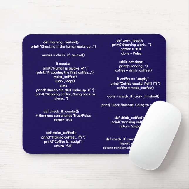 Python morning_routine() Mouse Pad – Coders Gift Musmatta (Med mus)