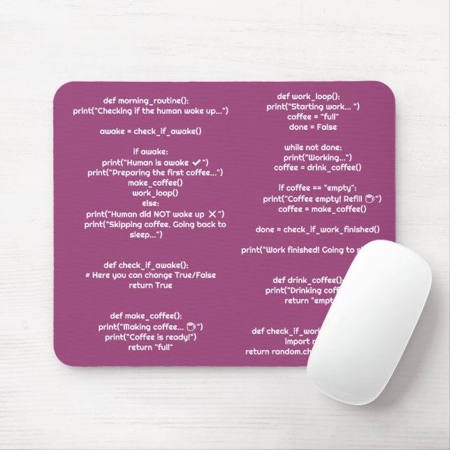 Python morning_routine() Mouse Pad – Coders Gift Musmatta (Med mus)