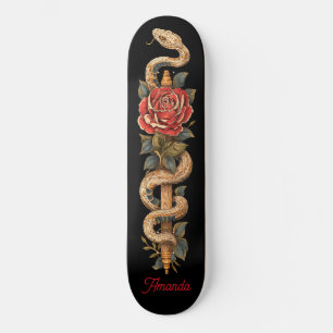 Python Snake med Röd ros Mini Skateboard Bräda 18,5 Cm