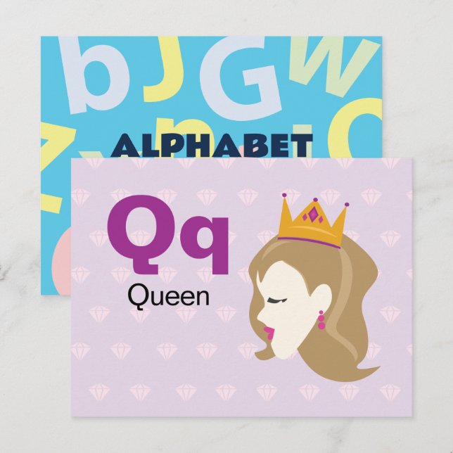 Q är för Queen - Alphabet Flash Card Vykort (Fram/baksida)