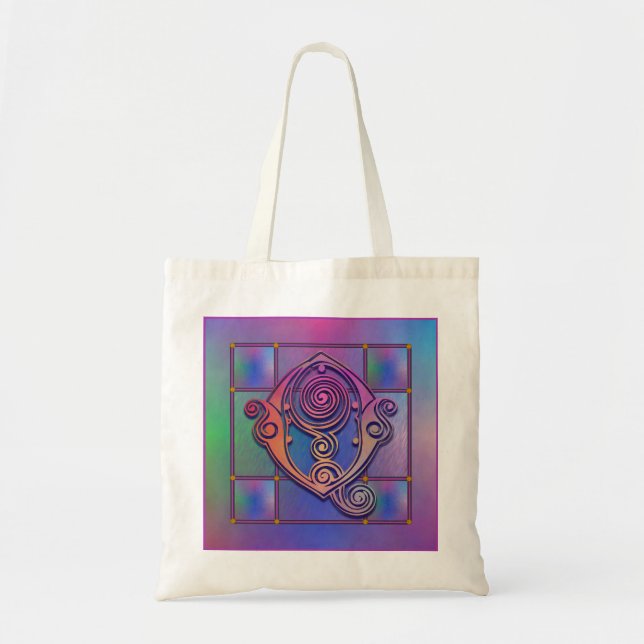 Q "Blue Rain Glass" Anpassningsbar Monogram Tote b Tygkasse (Framsidan)