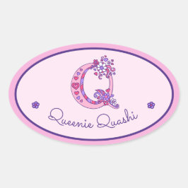 Q brev monogram anpassat namn-ID rosa-klistermärke Ovalt Klistermärke