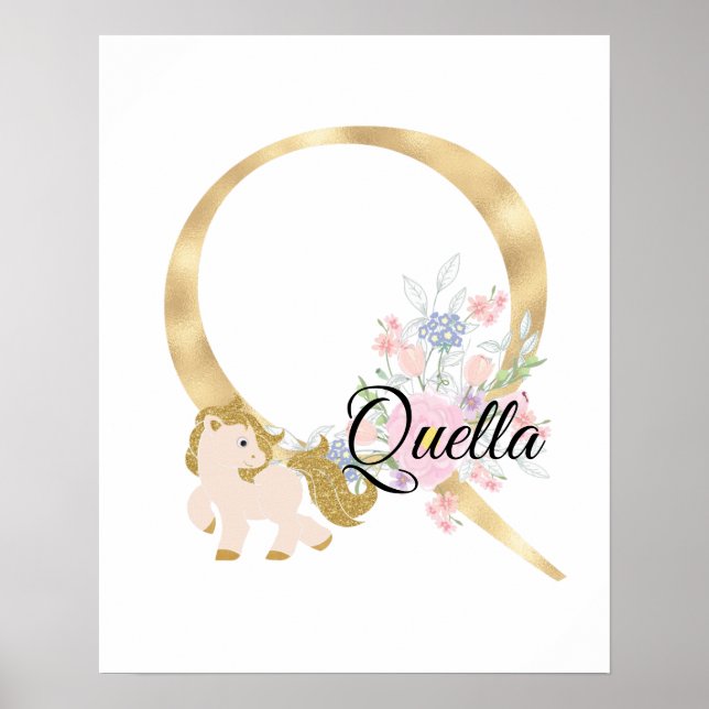 Q brev personlig namn monogram med ponny poster (Framsidan)