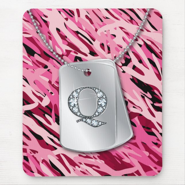 "Q" Diamond Bling, Hundbrickor och Camo Mousepad Musmatta (Framsidan)