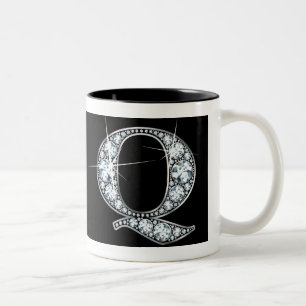 "Q" Diamond Bling på Black Mugg