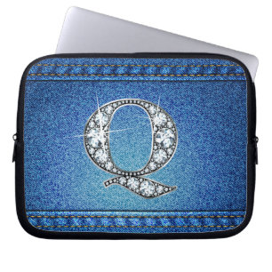 Q "Diamond" Denim Stitching Electronics Bag Laptop Sleeve