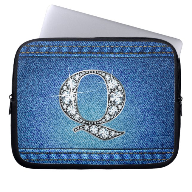Q "Diamond" Denim Stitching Electronics Bag Laptop Sleeve (Framsidan)